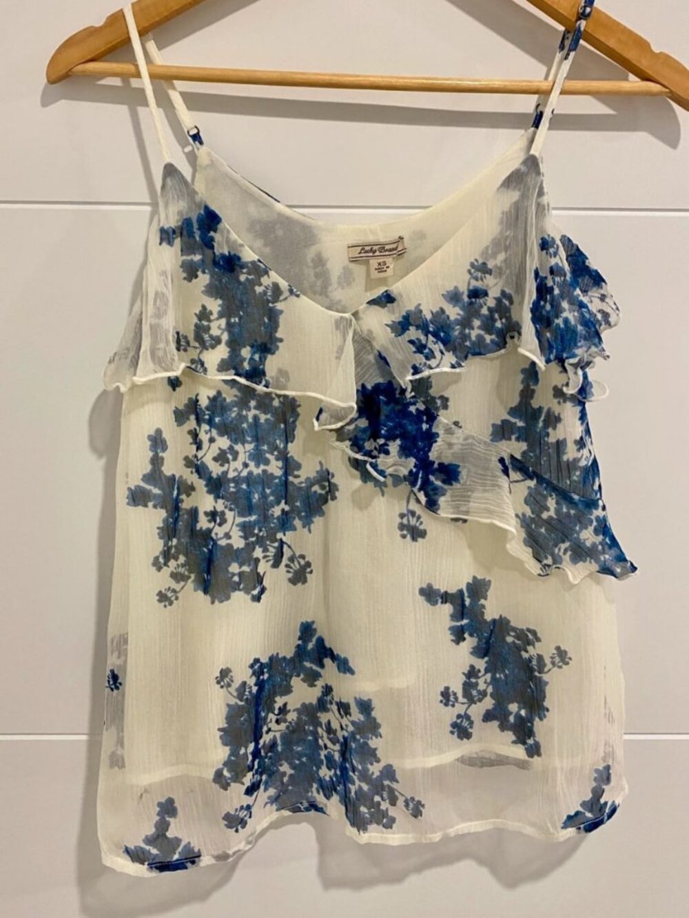 White Floral Ruffle Tank Top, Size XS